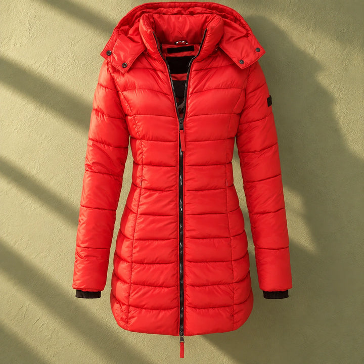 Allison Fitted Quilted Hooded Puffer Coat - Red