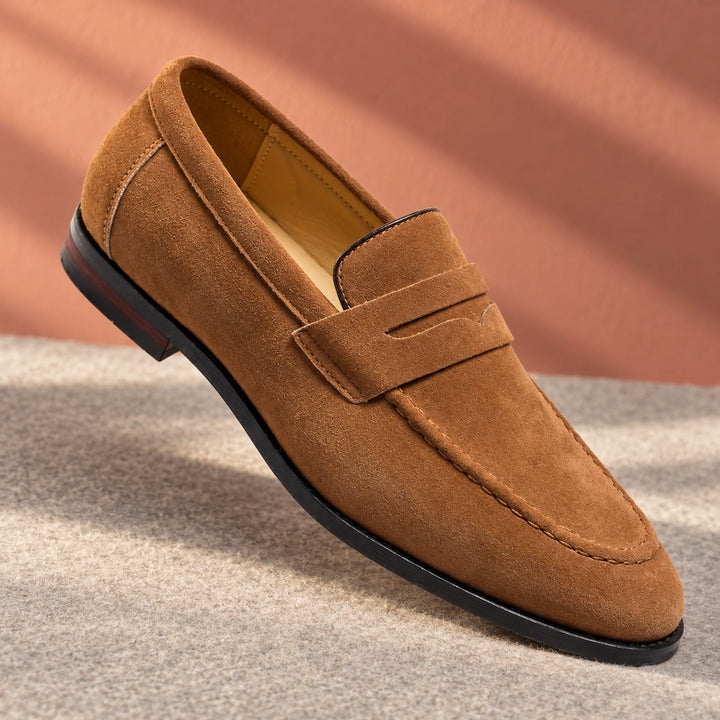 Amos Cushioned Suede Moc Toe Penny Loafers - Brown