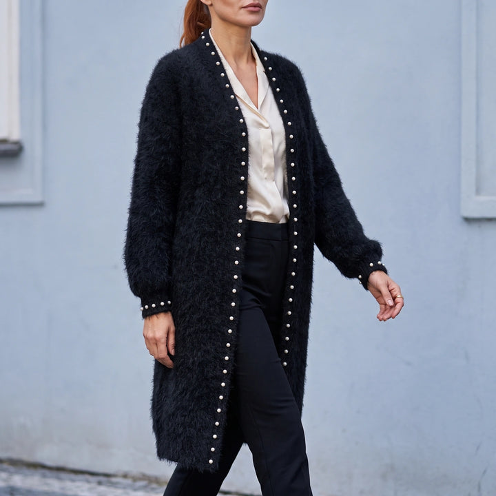 Angelica Pearl Edge Longline Cashmere Cardigan - Black