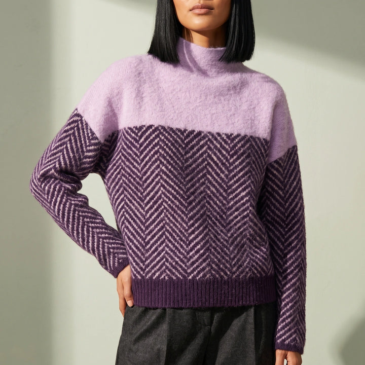 Annelise Herringbone Wool Blend Mock Neck Sweater - Lavender