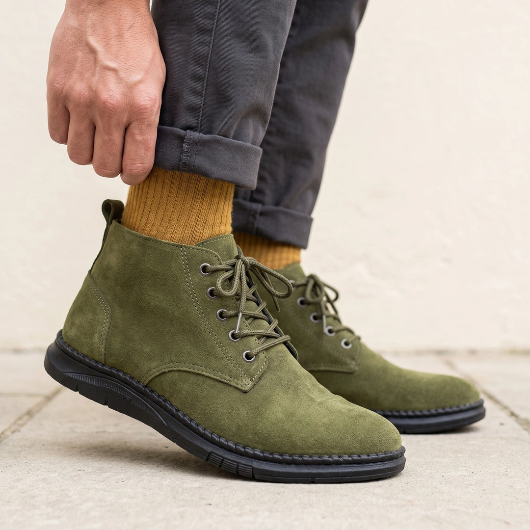 Anselmo Napped Suede Lightweight Chukka Boots - Olive Green