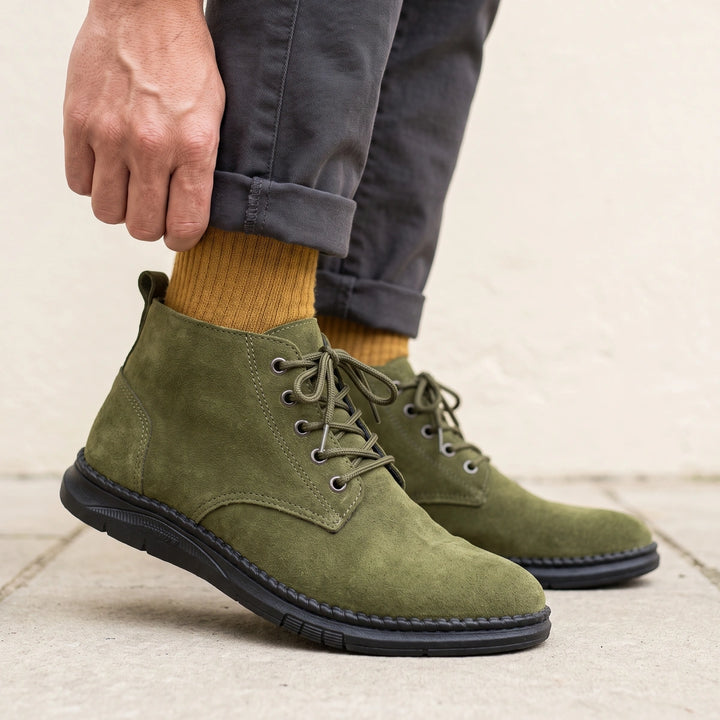 Anselmo Napped Suede Lightweight Chukka Boots - Olive Green
