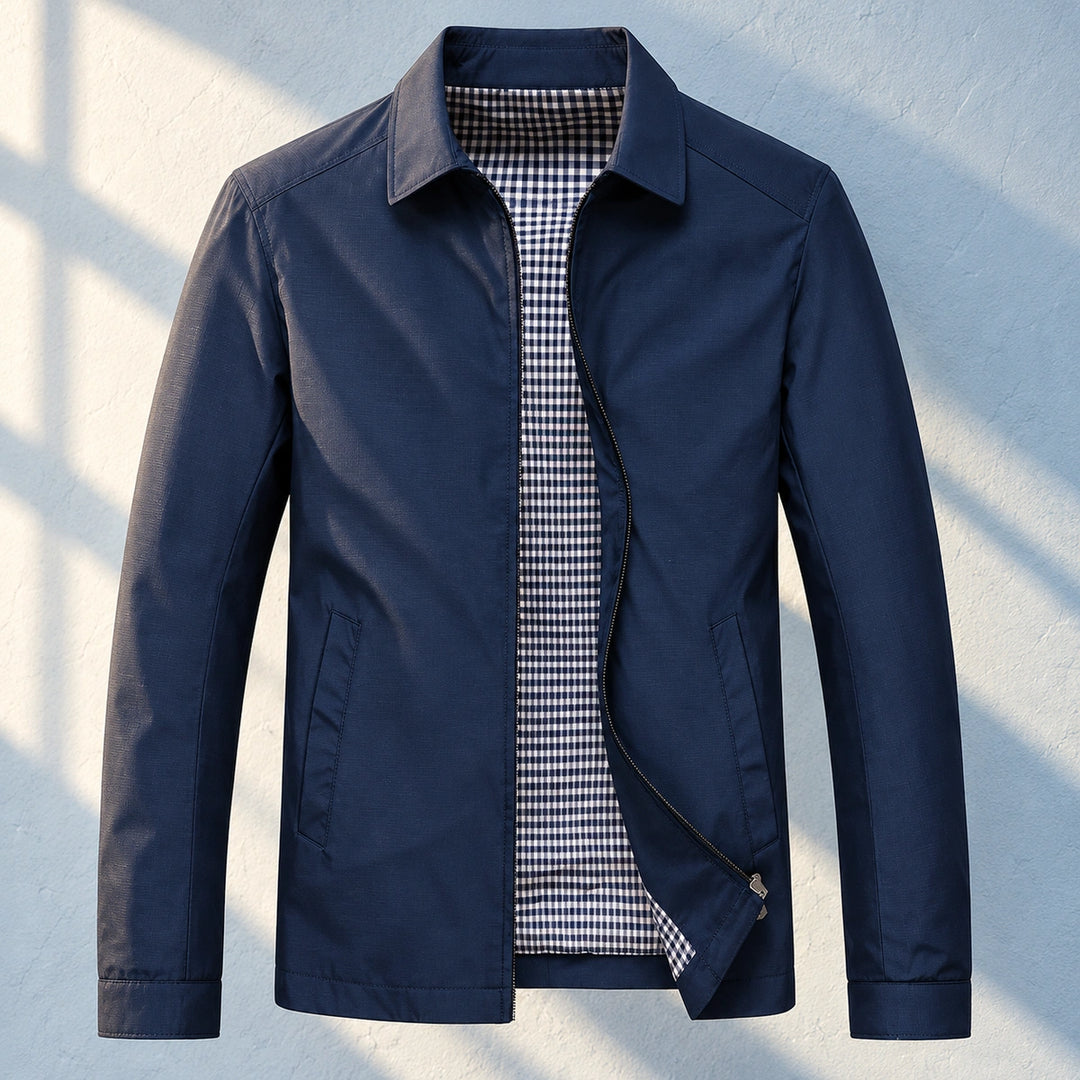 Anthony Plaid Lined Point Collar Zip Jacket - Blue