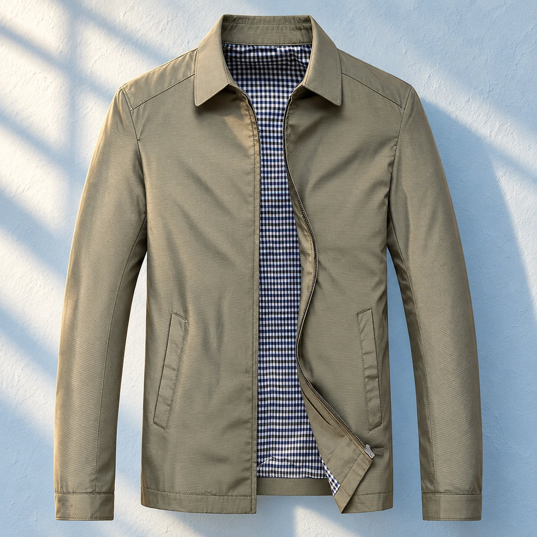 Anthony Plaid Lined Point Collar Zip Jacket - Khaki