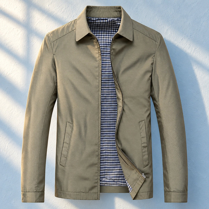 Anthony Plaid Lined Point Collar Zip Jacket - Khaki