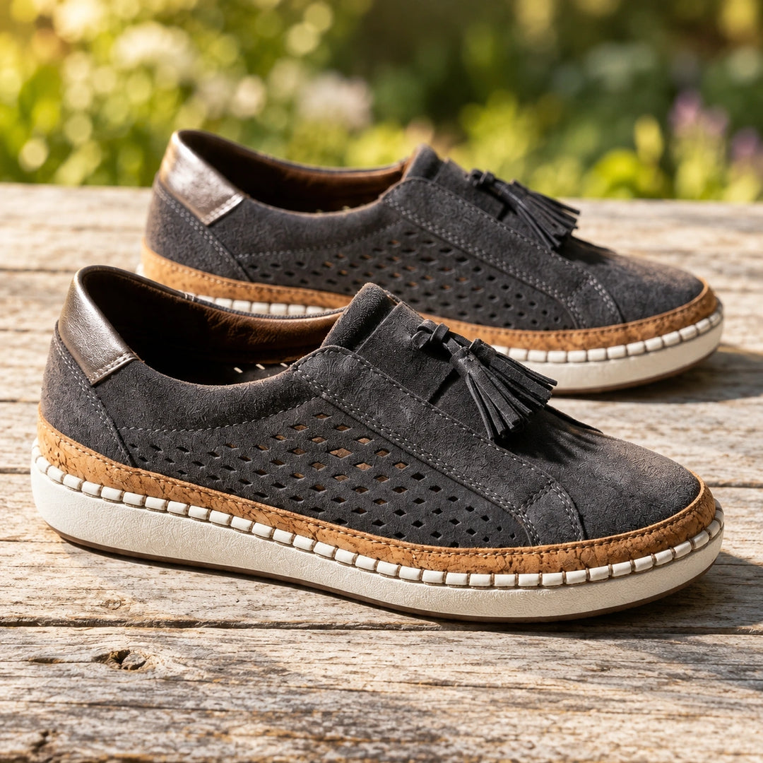 Ariana Orthopedic Knit Tassel Slip On Sneakers - Charcoal