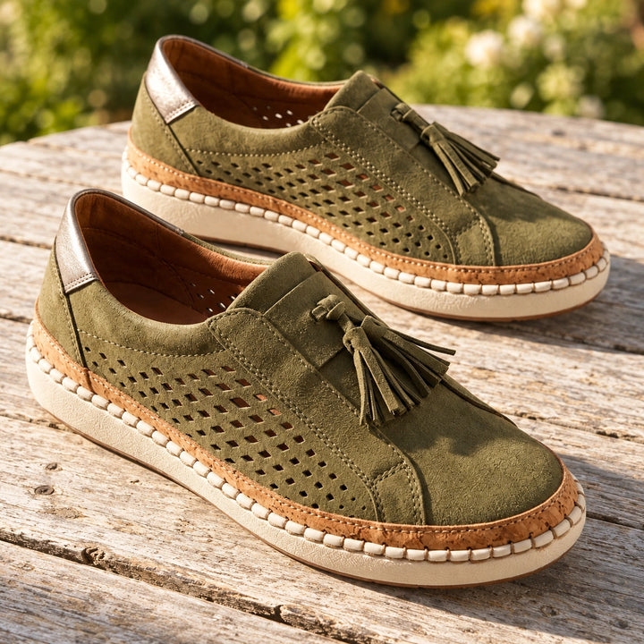 Ariana Orthopedic Knit Tassel Slip On Sneakers - Olive