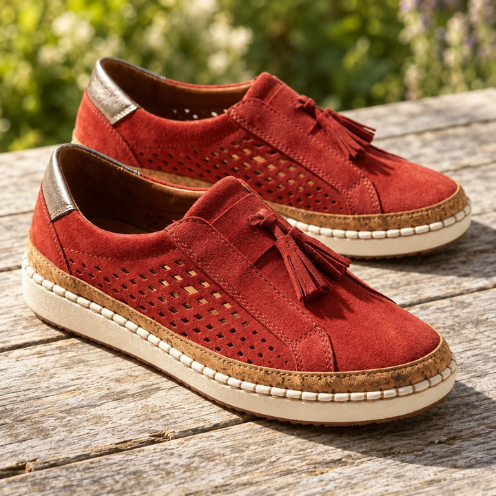 Ariana Orthopedic Knit Tassel Slip On Sneakers - Red