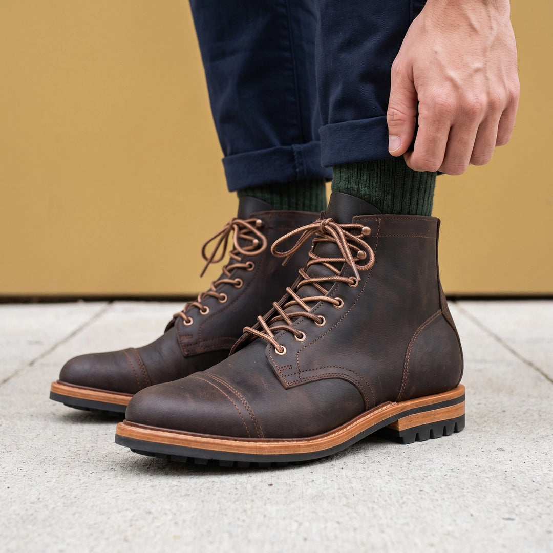 Baldric Vegan Leather Rugged Lace Up Ankle Boots - Black
