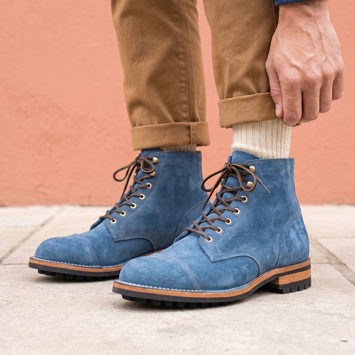 Baldric Vegan Leather Rugged Lace Up Ankle Boots - Blue