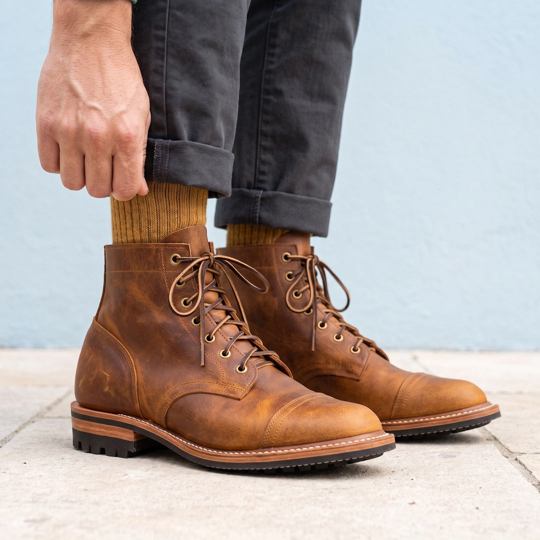 Baldric Vegan Leather Rugged Lace Up Ankle Boots - Brown