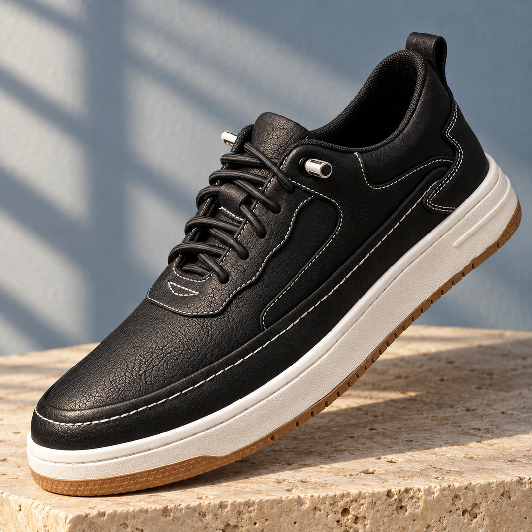 Barry Orthopedic Leather Mesh Court Sneakers - Black