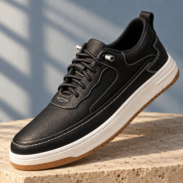 Barry Orthopedic Leather Mesh Court Sneakers - Black