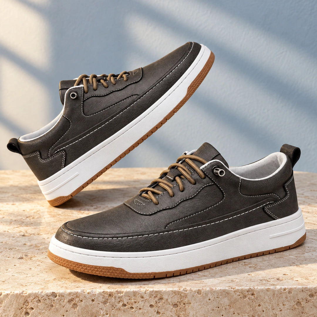 Barry Orthopedic Leather Mesh Court Sneakers - Gray