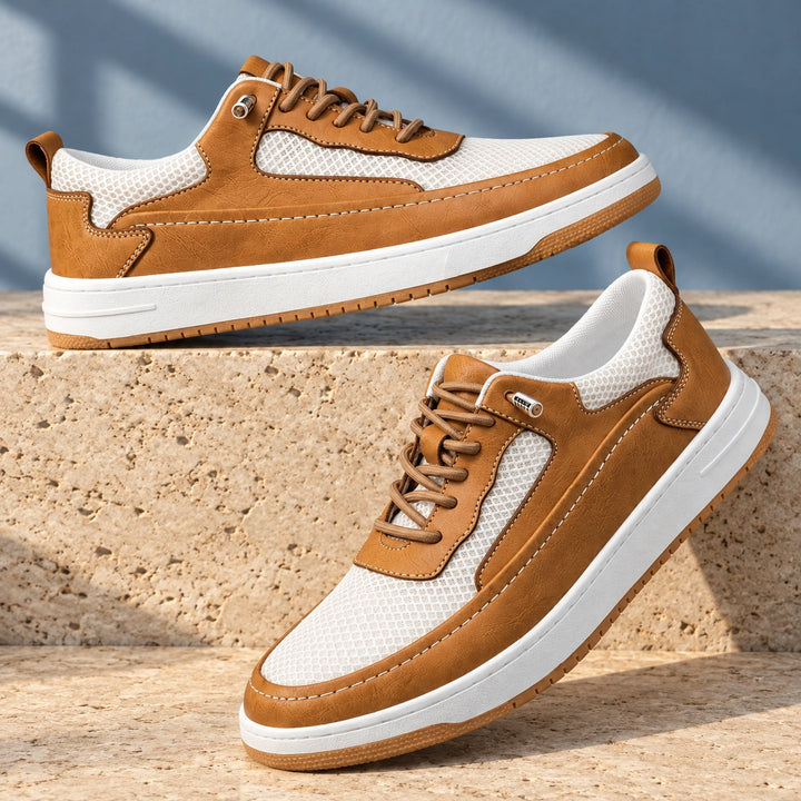 Barry Orthopedic Leather Mesh Court Sneakers - Tan