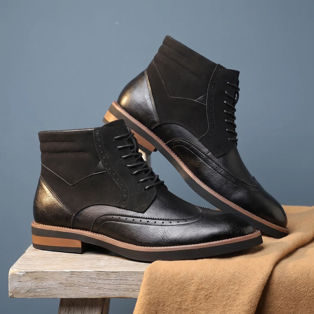 Benjamin Leather Suede Wingtip Brogue Ankle Boots - Black