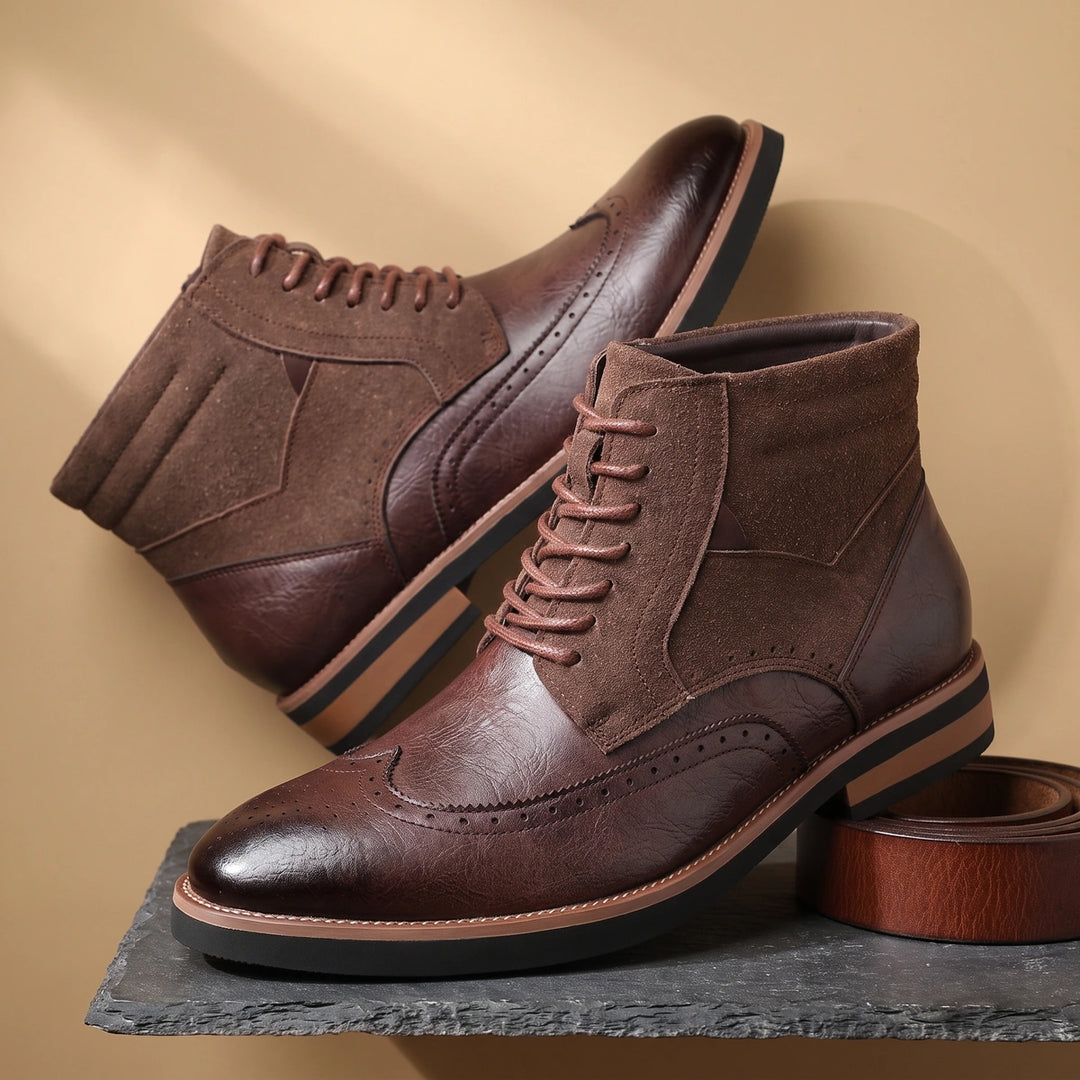 Benjamin Leather Suede Wingtip Brogue Ankle Boots - Brown