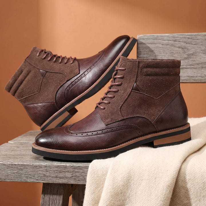 Benjamin Leather Suede Wingtip Brogue Ankle Boots - Brown