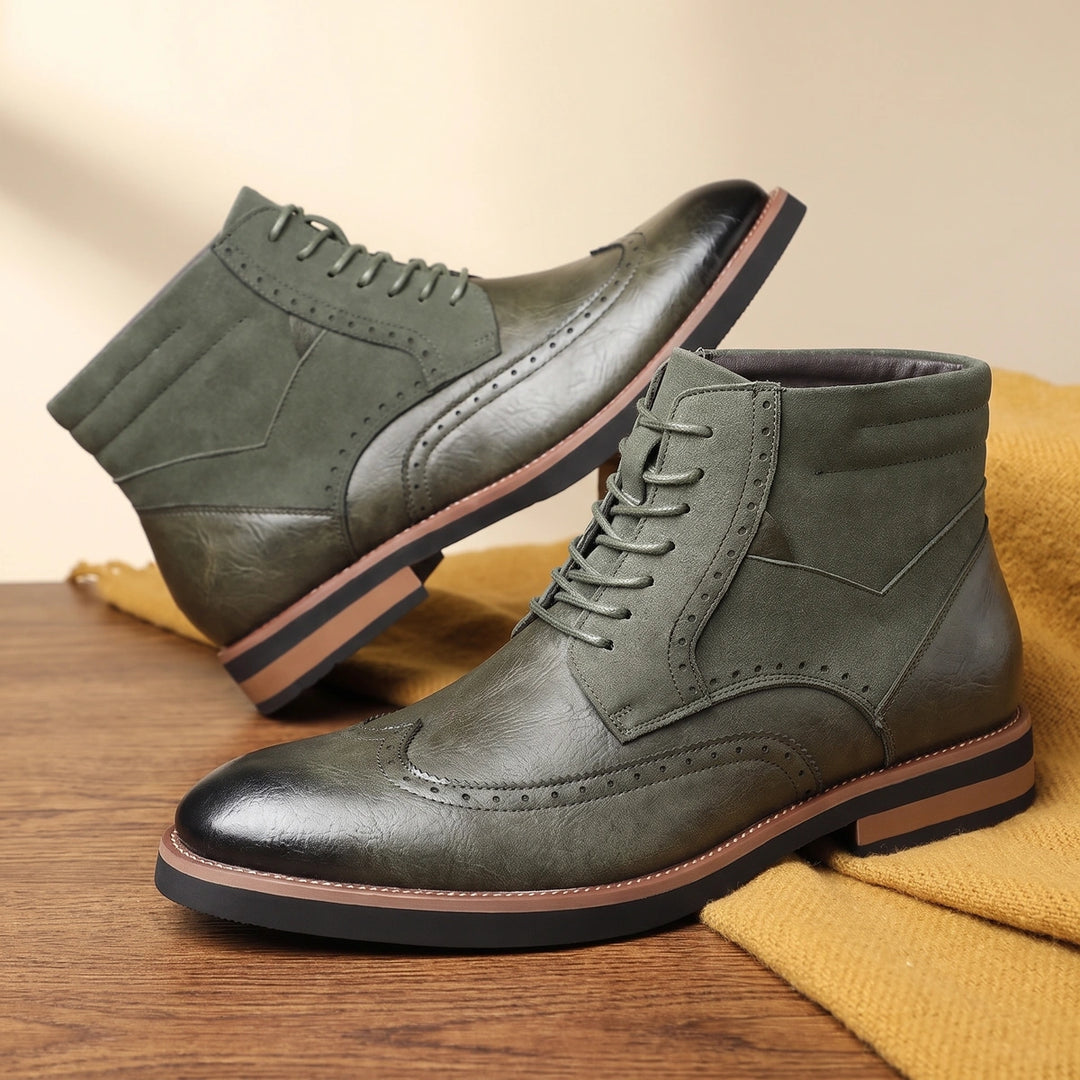 Benjamin Leather Suede Wingtip Brogue Ankle Boots - Green