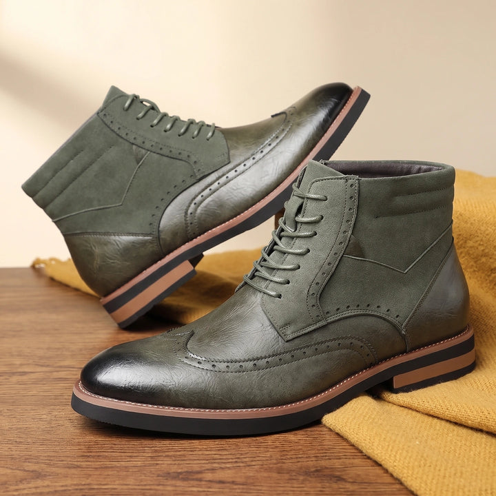 Benjamin Leather Suede Wingtip Brogue Ankle Boots - Green