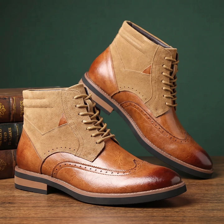 Benjamin Leather Suede Wingtip Brogue Ankle Boots - Light Brown
