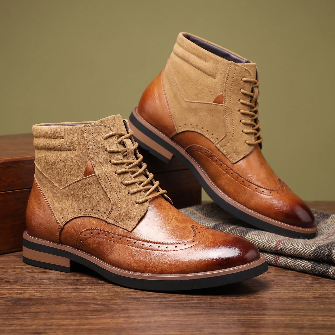 Benjamin Leather Suede Wingtip Brogue Ankle Boots - Light Brown