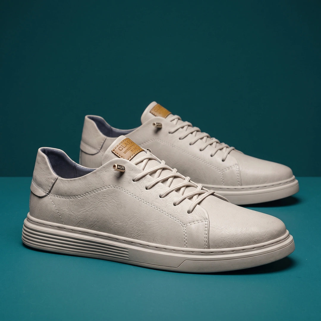 Benoit Crinkled Leather Cushioned Low Top Sneakers - Beige