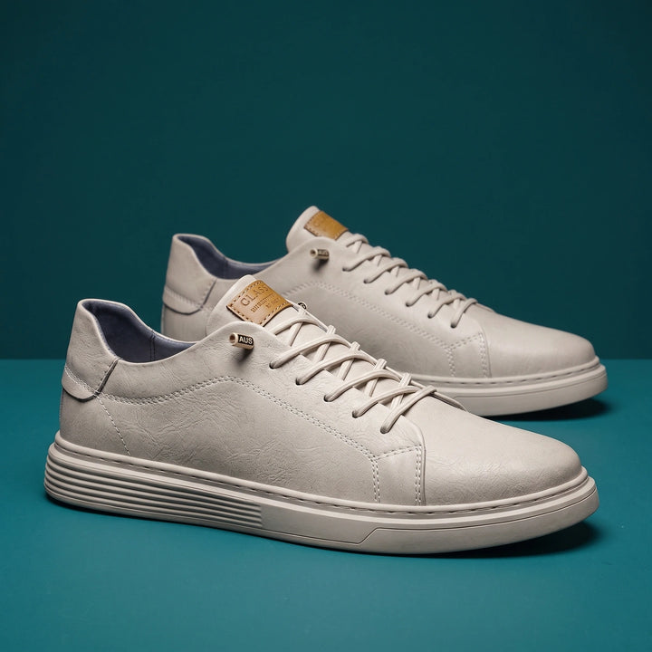 Benoit Crinkled Leather Cushioned Low Top Sneakers - Beige