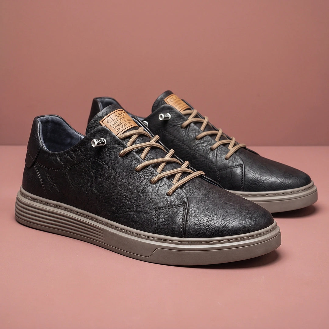 Benoit Crinkled Leather Cushioned Low Top Sneakers - Black