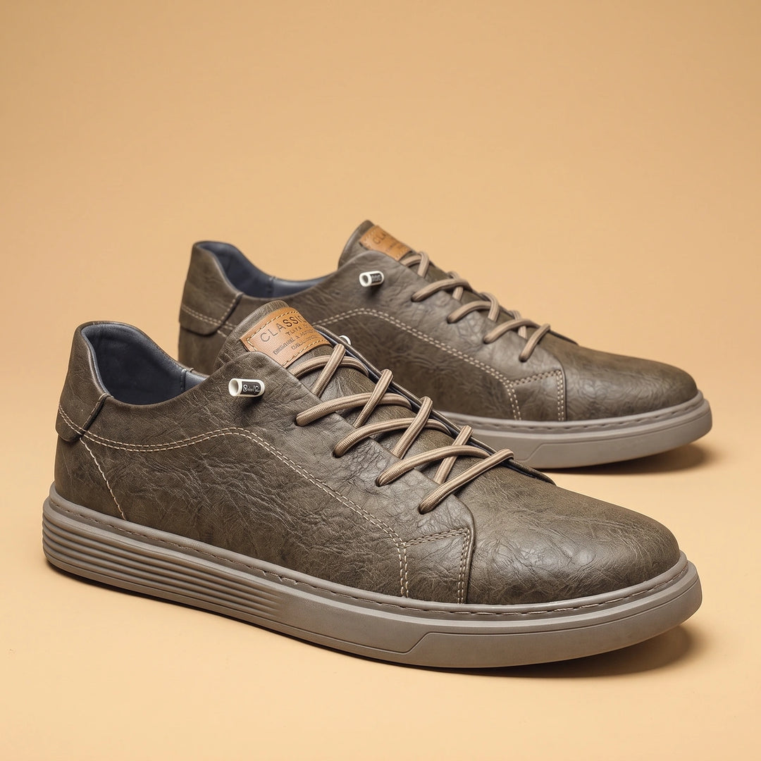 Benoit Crinkled Leather Cushioned Low Top Sneakers - Brown