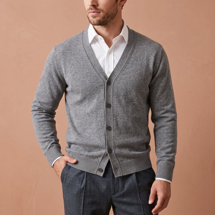 Bertrand Fine Gauge Cashmere V Neck Cardigan - Gray