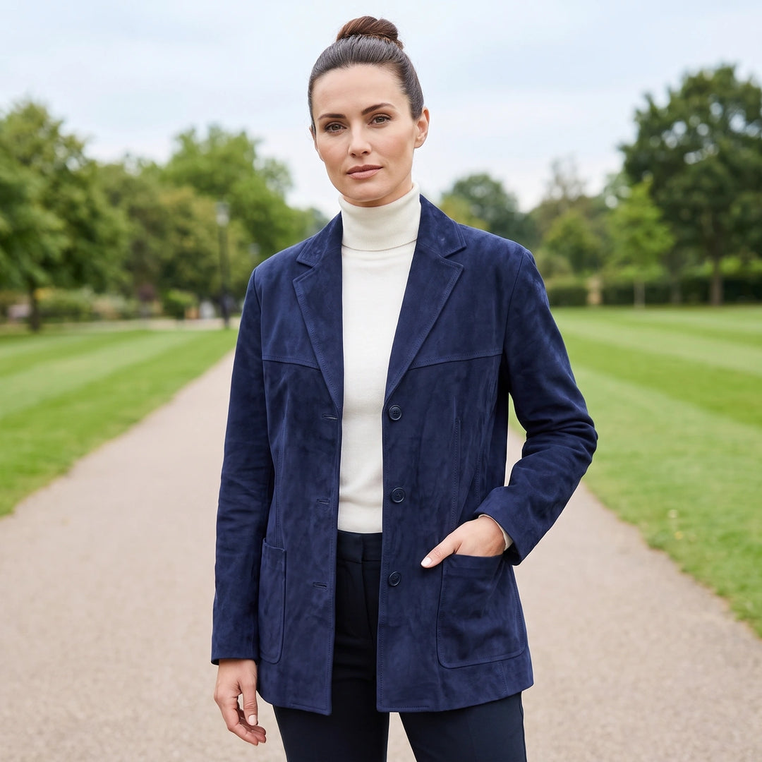 Bettany Suede Yoke Seam Relaxed Blazer - Blue
