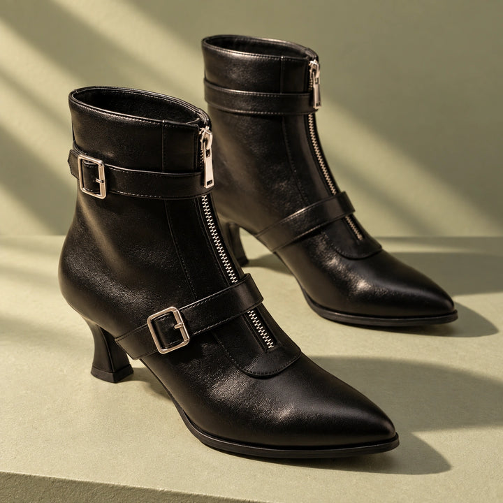 Betty Arch Support Double Buckle Ankle Boots - Black