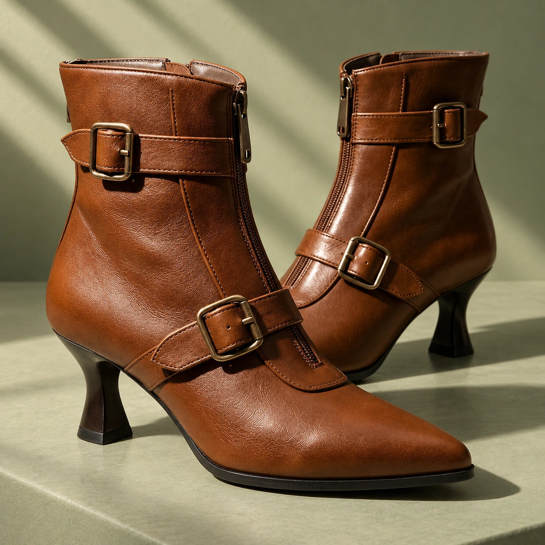 Betty Arch Support Double Buckle Ankle Boots - Brown
