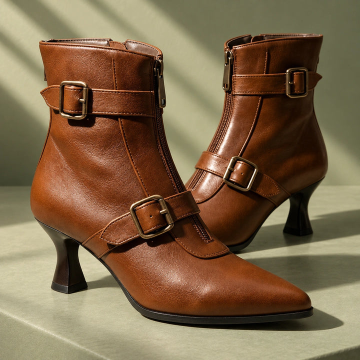 Betty Arch Support Double Buckle Ankle Boots - Brown