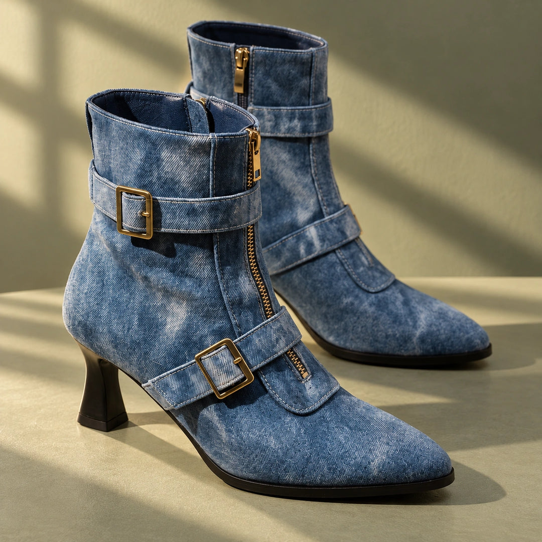 Betty Arch Support Double Buckle Ankle Boots - Denim