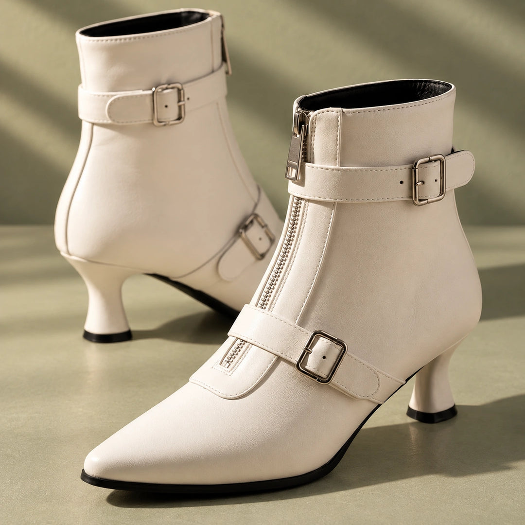 Betty Arch Support Double Buckle Ankle Boots - White
