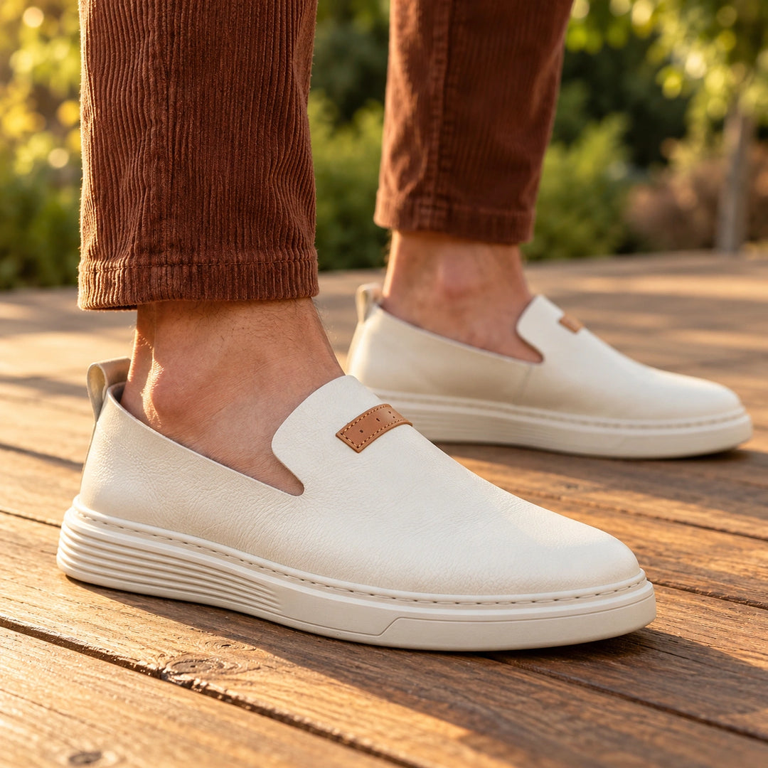 Brady Grained Genuine Leather Tab Loafers - White