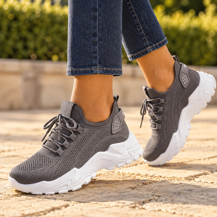 Brigitta Arch Support Wide Toe Knit Sneakers - Gray