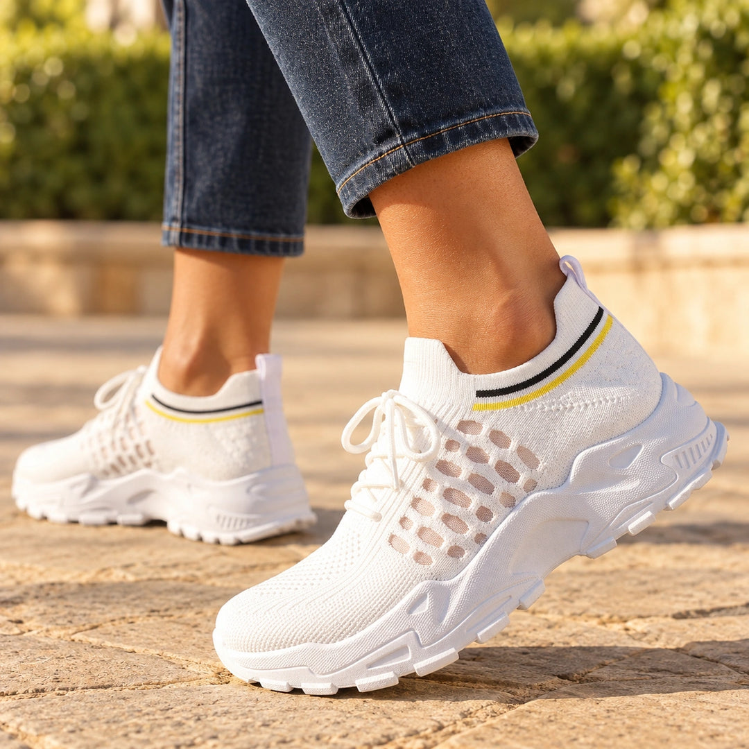 Brigitta Arch Support Wide Toe Knit Sneakers - White