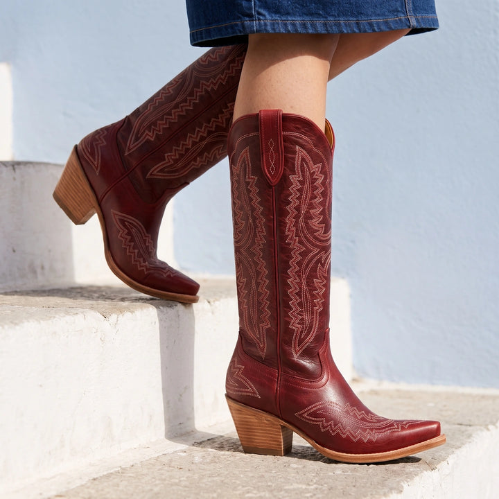 Bronte Embroidered Western Cowboy Boots - Red