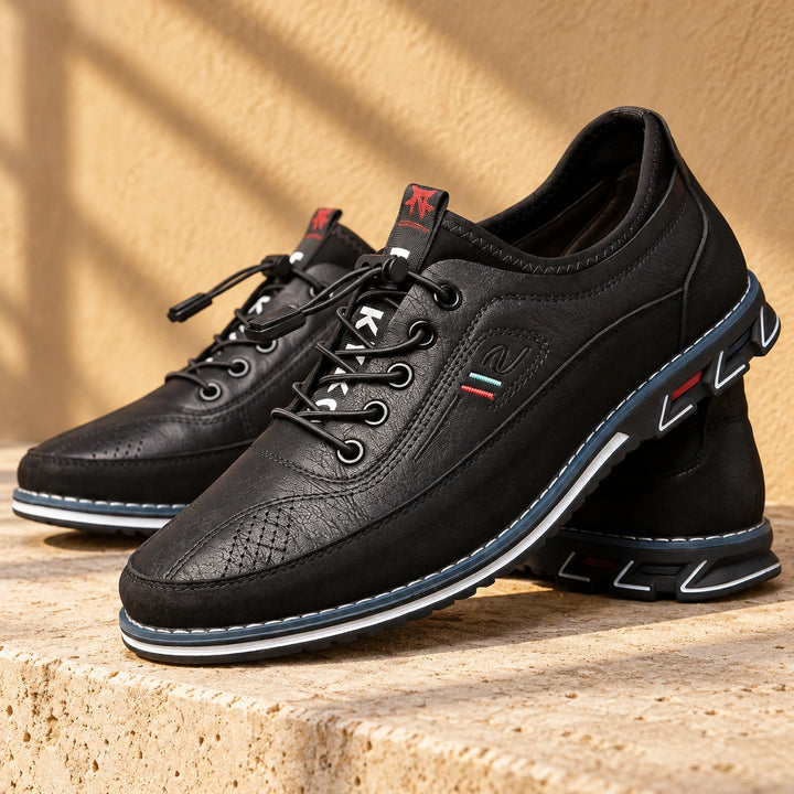 Bruce Orthopedic Leather Bungee Lace Sneakers - Black
