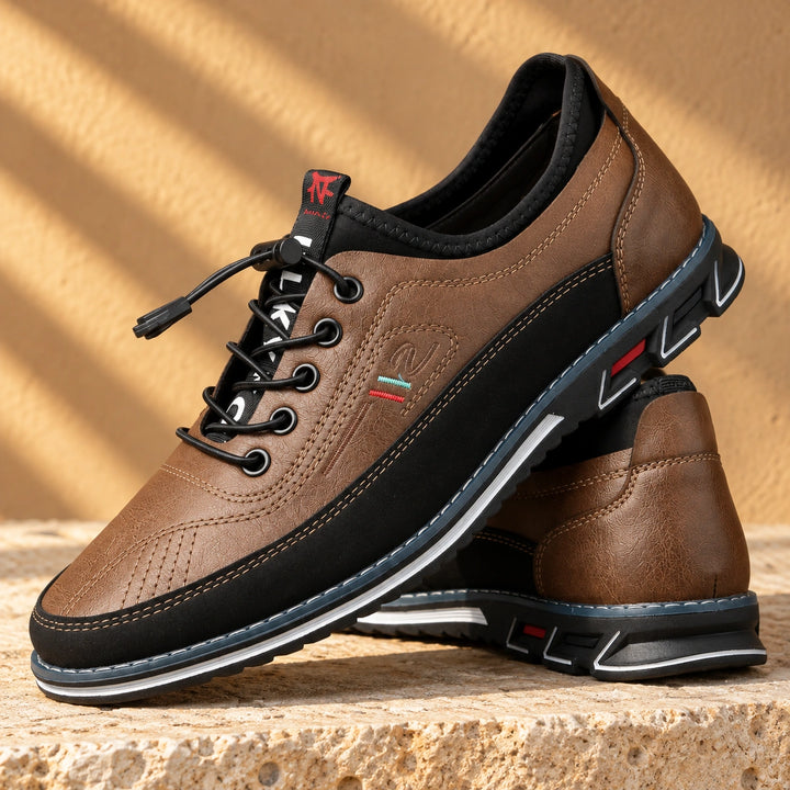 Bruce Orthopedic Leather Bungee Lace Sneakers - Brown