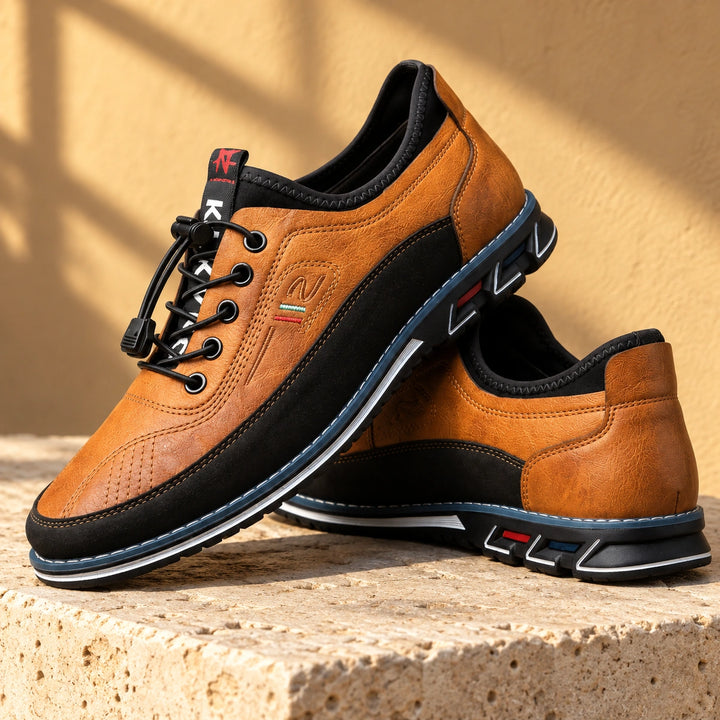 Bruce Orthopedic Leather Bungee Lace Sneakers - Cognac