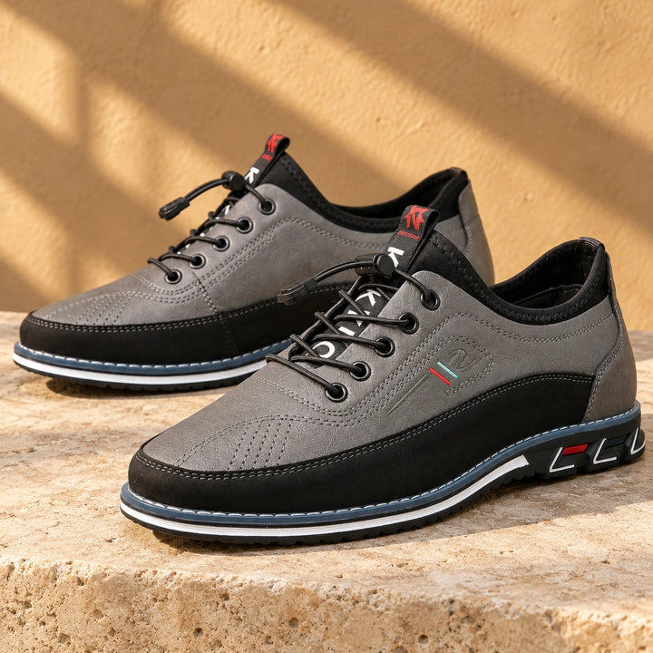 Bruce Orthopedic Leather Bungee Lace Sneakers - Gray
