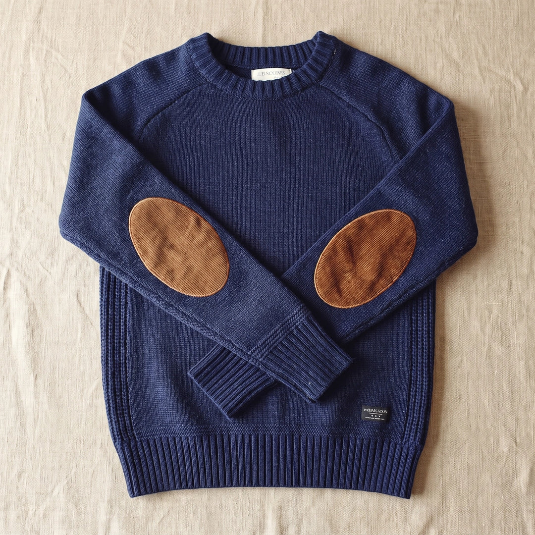 Bryant Cashmere Blend Elbow Patch Crew Sweater - Blue