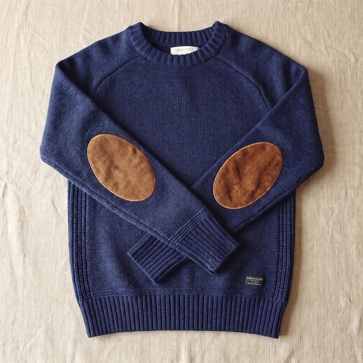 Bryant Cashmere Blend Elbow Patch Crew Sweater - Blue