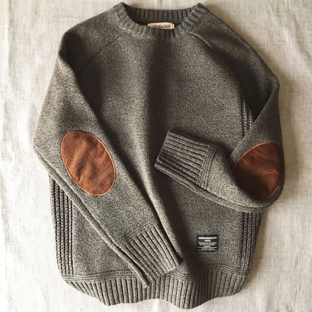 Bryant Cashmere Blend Elbow Patch Crew Sweater - Gray