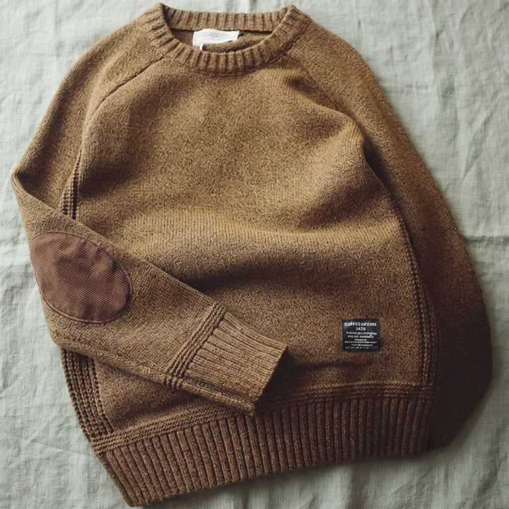 Bryant Cashmere Blend Elbow Patch Crew Sweater - Khaki