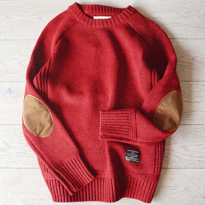 Bryant Cashmere Blend Elbow Patch Crew Sweater - Red